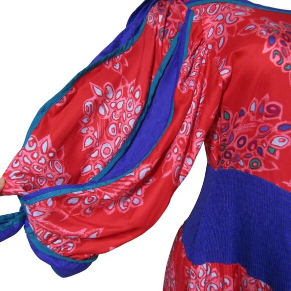 VTG JEANNE MARC 8 Art to wear 80s Floral Boho Midi Maxi Red Rockabilly Dress - Picture 4 of 12